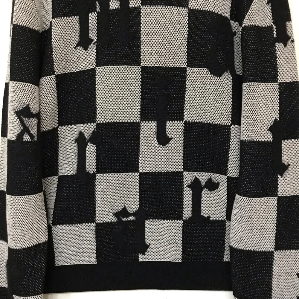Amiri Logo Check Crew Mohair Cashmere Sweater Black White XXL Brand New With Tag - Picture 7 of 15